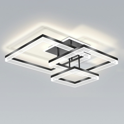 2-Light Semi Flush Light Fixtures Modern Style Square Shape Metal Ceiling Mounted Lights