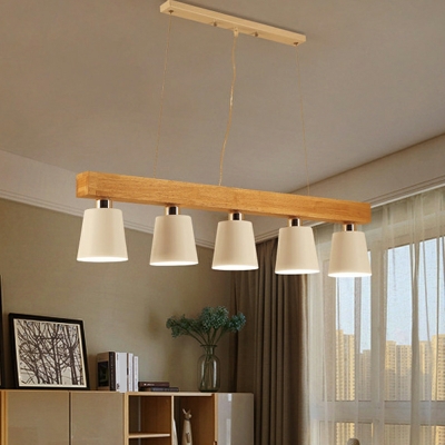 5-Light Hanging Lamp Kit Minimalism Style Cone Shape Wood Suspension Pendant