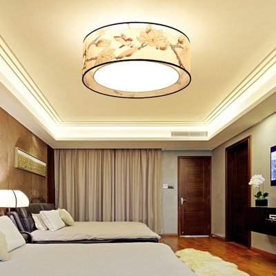 Beige Flower Flush Mount Ceiling Light Fixture Fabric Shade Flush Ceiling Lights