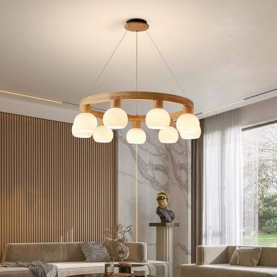 Round Modern Chandelier Pendant Light Wood Nordic Style Multi Pendant Light for Living Room