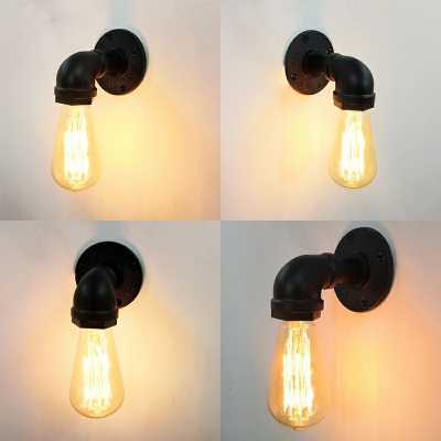Water Pipe Sconce Light Fixture Single Bulb Industrial Wall Sconce in Black