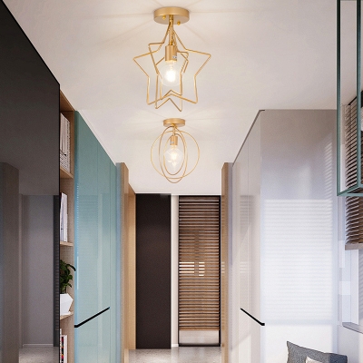 1-Light Flush Light Fixtures Modern Style Cage Shape Metal Ceiling Mounted Lights