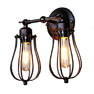 2-Light Sconce Light Fixtures Industrial Style Cage Shape Metal Wall Mount Lighting