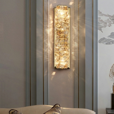 Art Deco Cylinder Wall Mounted Light Fixture Metallic and Crystal Wall Light Sconces