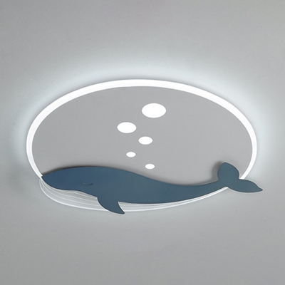 1-Light Ceiling Mount Chandelier Contemporary Style Whale Shape Metal Flushmount Lighting