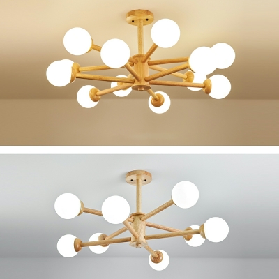 16-Light Hanging Lamp Kit Minimalism Style Ball Shape Wood Pendant Ceiling Lights