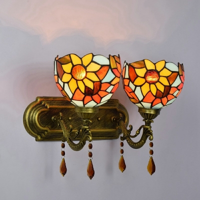 2-Light Sconce Lights Tiffany Style Bowl Shape Metal Wall Mounted Lamps