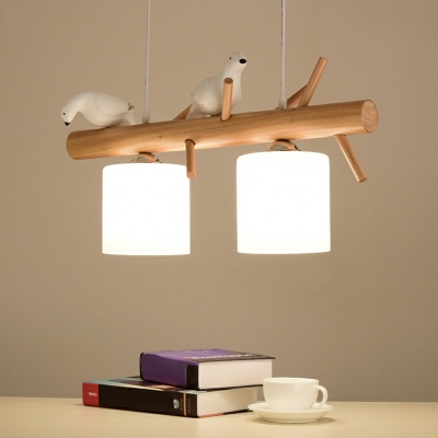 3-Light Pendant Ceiling Lights Modern Style Cylinder Shape Wood Hanging Lamp Kit