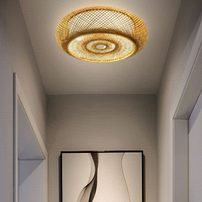 Rattan Traditional Flush Mount Lighting Fixtures Drum Ceiling Light Fixtures for Bedroom
