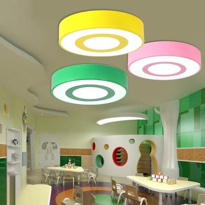 1-Light Flush Light Fixtures Kids Style Round Shape Metal Ceiling Mounted Lights