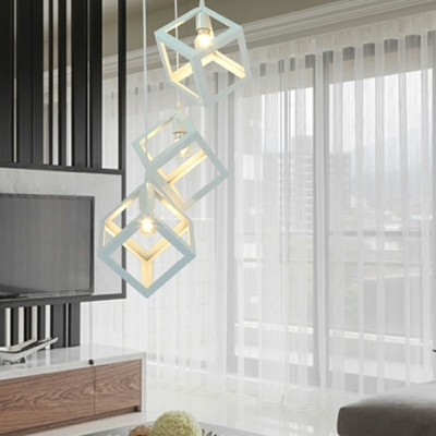 1-Light Hanging Lamp Kit Minimalism Style Square Shape Metal Pendant Ceiling Lights