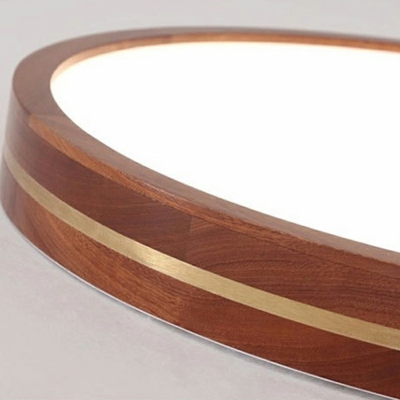 1-Light Flush Light Fixtures Minimalist  Style Round Shape Wood Ceiling Mounted Lights