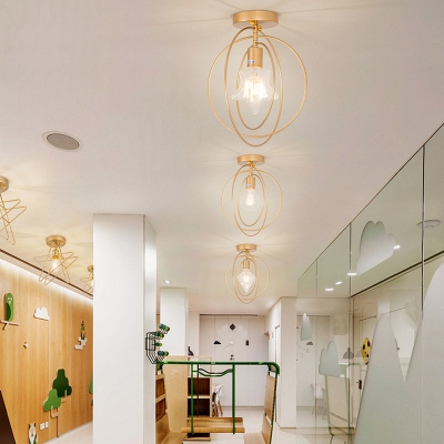 1-Light Flush Light Fixtures Modern Style Cage Shape Metal Ceiling Mounted Lights