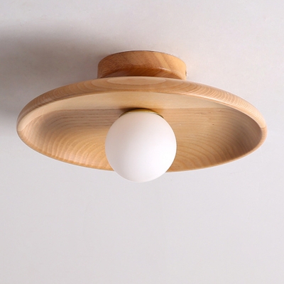 1-Light Flush Light Fixtures Simplistic Style Dome Shape Wood Ceiling Mounted Lights