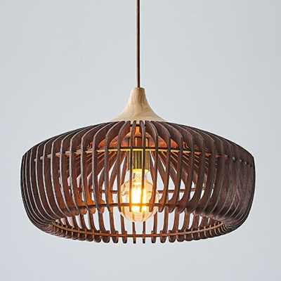Drum Shape Hanging Pendant Light Single Bulb Wood Hanging Lamp