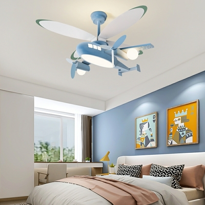 Kid's Bedroom Ceiling Fans Airplane Shape Acrylic and Iron LED Flush Mount Fan