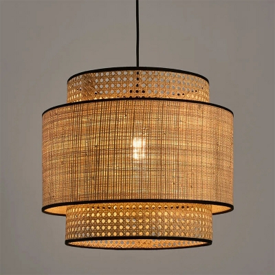 Modern Rattan Bamboo Weaving Chandelier Fabric Hanging Light for Living Room Dining Room
