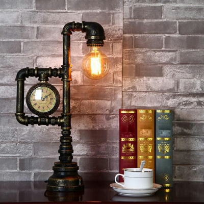 1-Light Bedside Table Lamps Vintage Style Water Pipe Shape Metal Reading Lamp