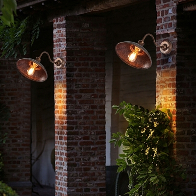 1 Light Outdoor Wall Sconce Waterproof Metal Pot Shade Wall Lamp with Arc Arm