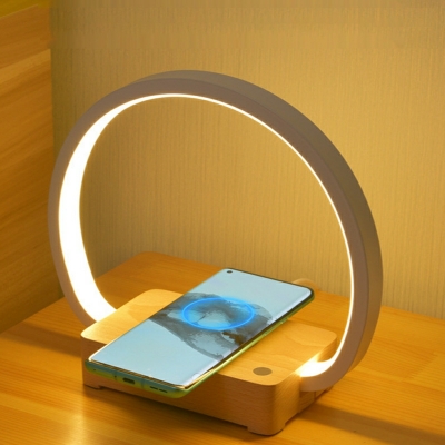 1-Light Table Lamp Contemporary Style Ring Shape Wood Nightstand Lamps