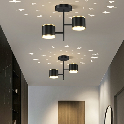 2-Light Semi Flush Light Fixtures Contemporary Style Cylinder Shape Metal Ceiling Lights