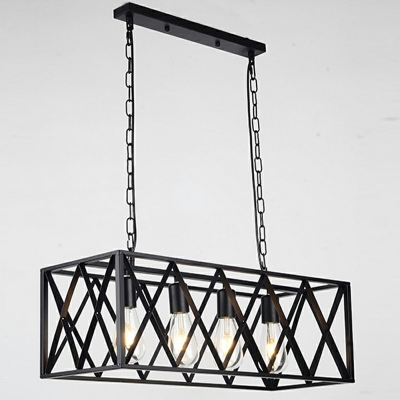 4-Light Pendant Lighting Industrial Style Cage Shape Metal Island Ceiling Light