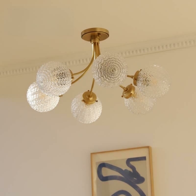 6-Light Flush Light Fixtures Traditional Style Ball Shape Metal Ceiling Mount Chandelier