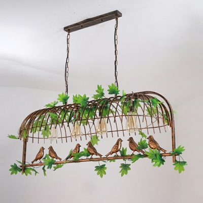 Island Light Retro Metal Bird Cage Hanging Lamp for Restaurant with Plant