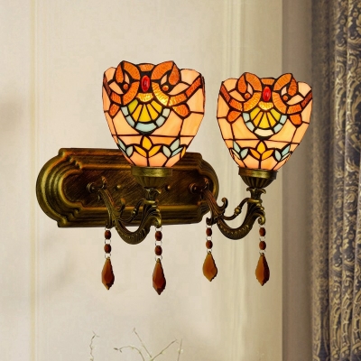 Classical Baroque Copper Finish Bathroom Lighting Two Upward Shades Wall Sconce
