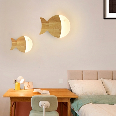Fish-Like Wall Mounted Light Fixture Wood and Acrylic Wall Mount Lamp