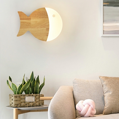 Fish-Like Wall Mounted Light Fixture Wood and Acrylic Wall Mount Lamp