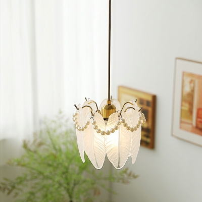 Modern Simple Glass Hanging Lamps Pearl Feather Shade Ceiling Pendant Light