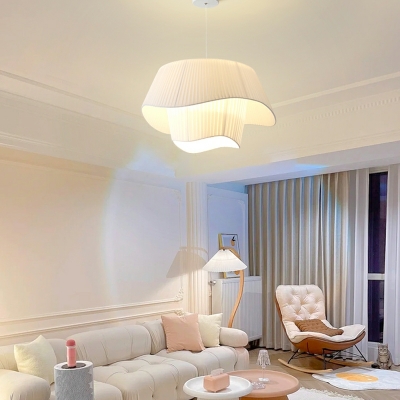 Modern Style 3 Lights Drum Shape Chandelier Pendant Slik Hanging Light Fixture for Restaurant