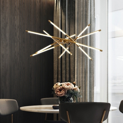 Nordic Light Luxury Metal Chandelier Modern Minimalist Line Chandelier for Living Room
