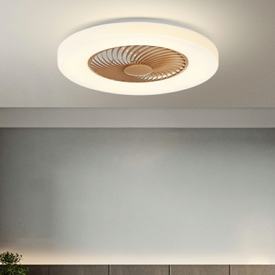 Remote Control Round Bedroom Hanging Fan Lamp Acrylic Nordic LED Semi Flush Ceiling Light