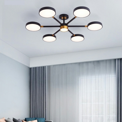 11-Light Flush Chandelier Contemporary Style Round Shape Metal Ceiling Light