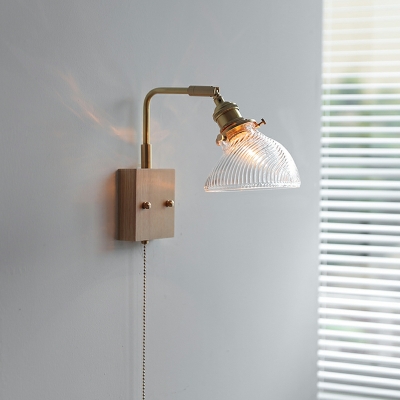 Ash Wood Wall Lamp Modern E27 Screw Glass Pull Wire Switch Wall Light