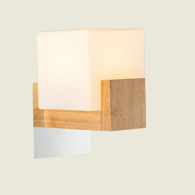 White Glass Shade Wall Light Fixture E27 Wall Mounted Light Fixture in Wood