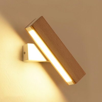 1-Light Sconce Light Fixtures Minimalism Style Rectangle Shape Wood Wall Mount Lamp