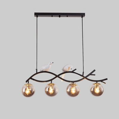 4-Light Pendant Lighting Fixtures Industrail Style Globe Shape Metal Hanging Island Lights