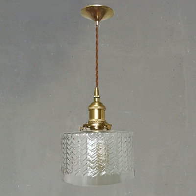 Drum Shape Pendant Lighting 1-Bulb with Glass Shade Hanging Lamp