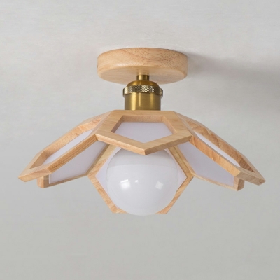 Simple Geometric Semi Flush Mount Ceiling Light Wood Ceiling Pendant Light