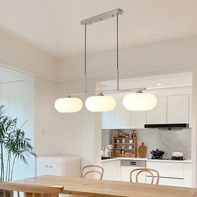 White Deum Shape Island Lighting 3-Bulb with Glass Shade Hanging Lamp