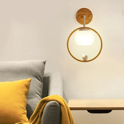 1-Light Sconce Lights Minimalism Style Globe Shape Wood Wall Lighting Fixtures