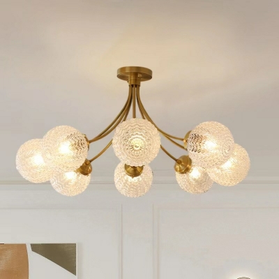 8-Light Flush Chandelier Traditional Style Globe Shape Metal Ceiling Light
