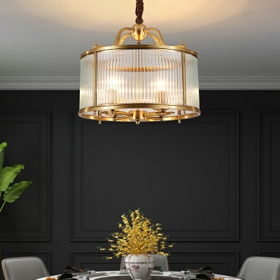 Copper Light Luxury Chandelier Drum Shade Glass Hanging Light for Dining Room