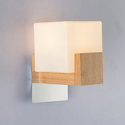 White Glass Shade Wall Light Fixture E27 Wall Mounted Light Fixture in Wood