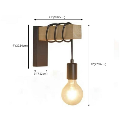 1-Light Sconce Lights Minimalism Style Exposed Buld Shape Wood Wall Lighting Fixtures