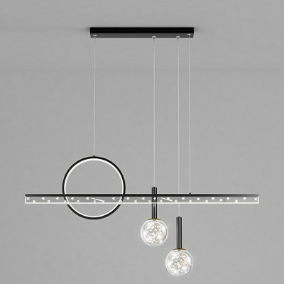 Contemporary Linear Island Chandelier Lights 2 Glass Ball Ceiling Pendant Light