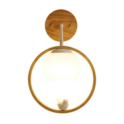 1-Light Sconce Lights Minimalism Style Globe Shape Wood Wall Lighting Fixtures
